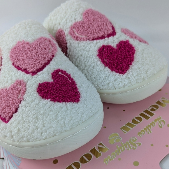 Hearts Slippers Sherpa Upper Fleece Memory Foam Slip On Ivory Pink XL (9/10) NWT - Picture 7 of 11